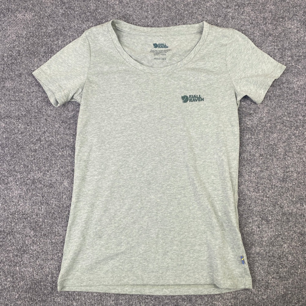 Fjallraven Logo T-Shirt W Womens XXS Green/Grey Short Sleeve Scoop Neck 83509